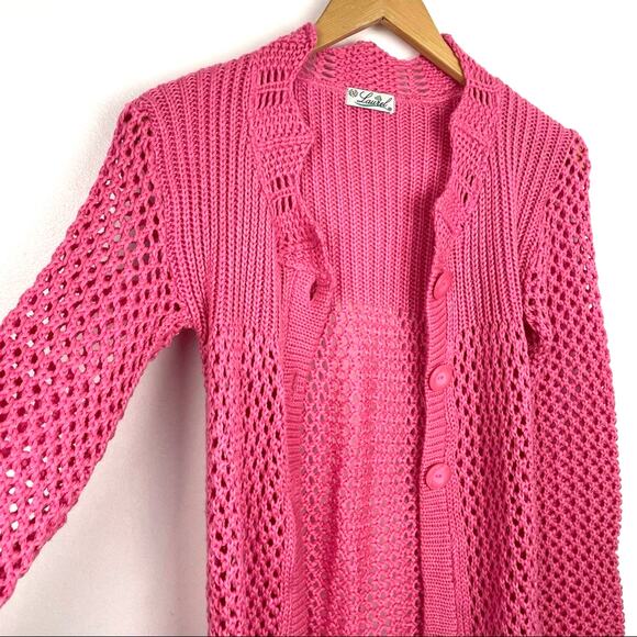 Pink Knit Cardigan Sweater Large Buttons Vintage Laurel - Picture 4 of 7
